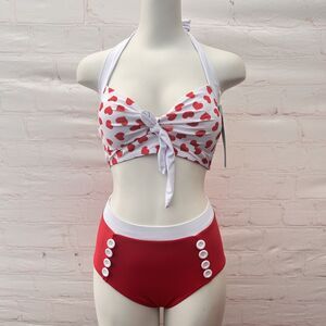 DRESSFO Women Bikini Set Heart print Halter Two Piece High Waisted Swimsuit S